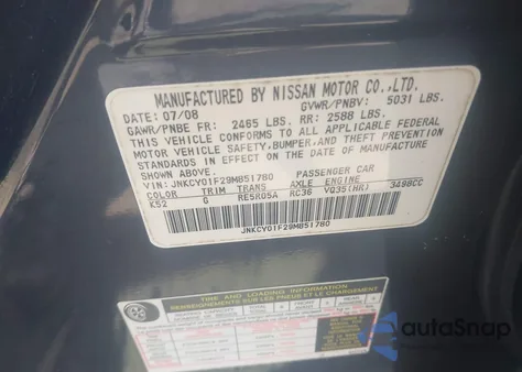 2009 Infiniti M35X z USA, uszkodzony, nr VIN JNKCY01F29M851780